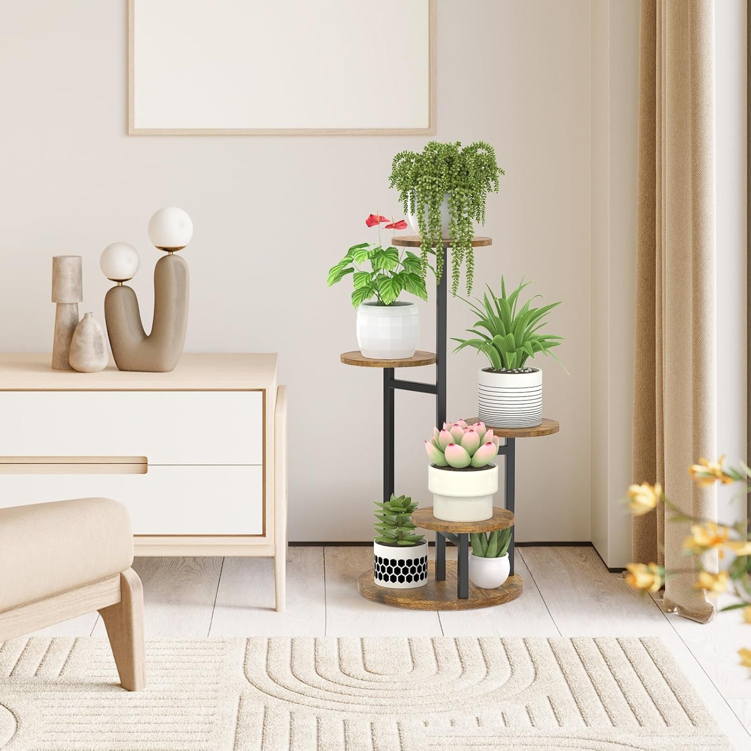 6 Tier Plant Stand Indoor, Tall Metal Wood Plant Shelf Corner Tiered Flower Holder Multiple Plants, Large Modern Planter Stands for Outdoor Patio Living Room Balcony Garden Office, Black 6 Tier Plant Stand Indoor, Tall Metal Wood Plant Shelf Corner Tiered Flower Holder Multiple Plants, Large Modern Planter Stands for Outdoor Patio Living Room Balcony Garden Office, Black