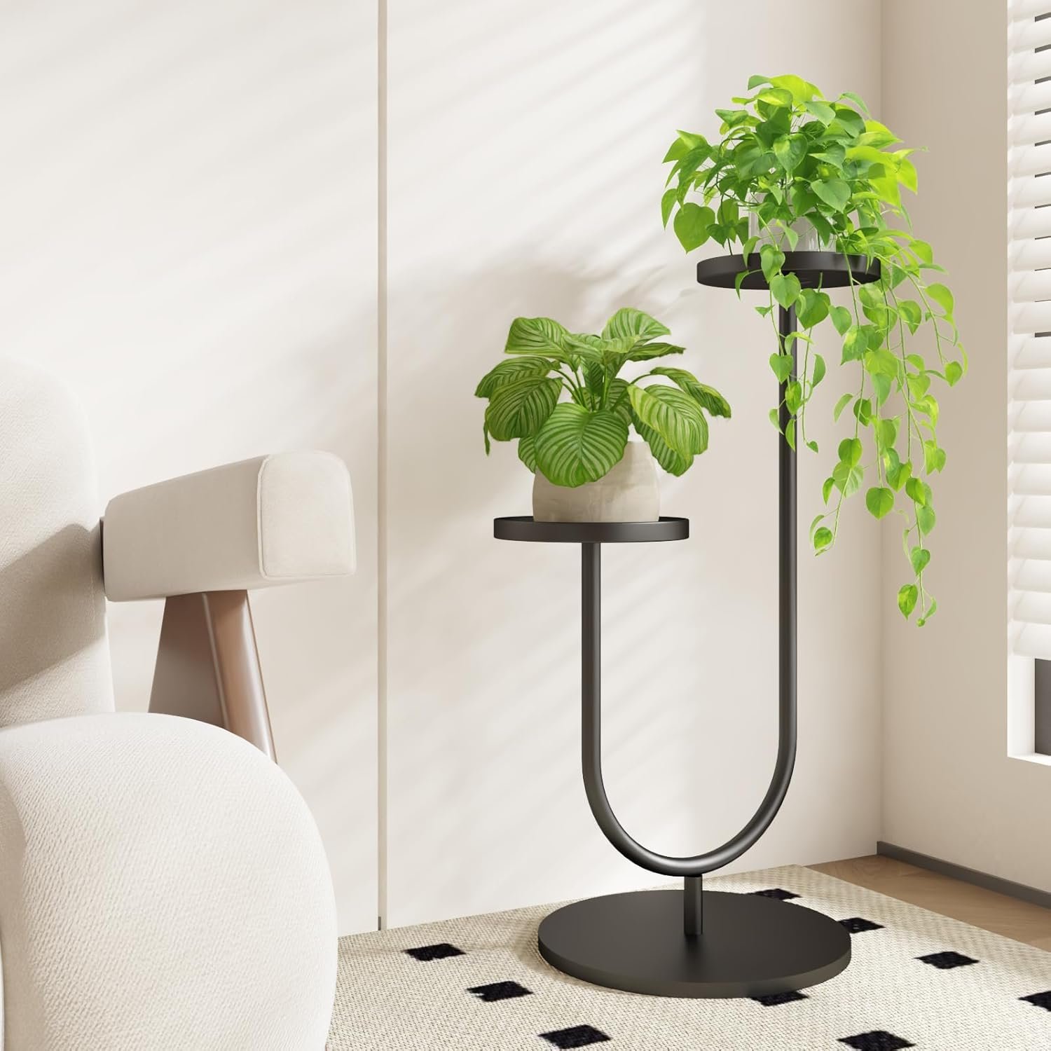 Bamworld Modern Plant Stand Indoor Tall, Corner Plant Stand for Indoor Plants, 2 Potted Black Planter Stand for Plants Display Living Room Decor（Black）