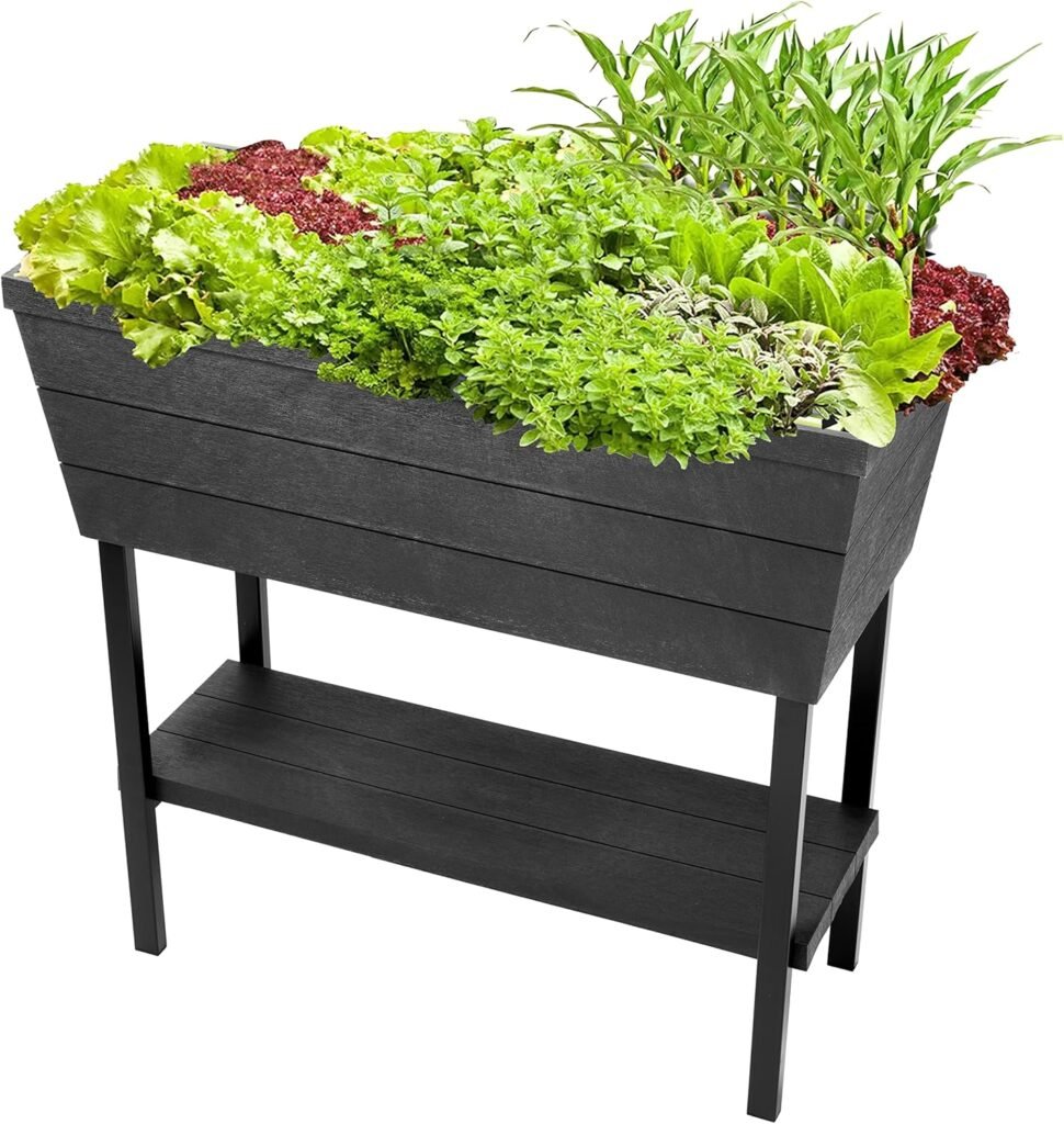 Keter Urban Bloomer 12.7 Gallon Raised Garden Bed and Outdoor Herb Garden Planter with Self Watering Gauge and Drainage Plug, Dark Grey Keter Urban Bloomer 12.7 Gallon Raised Garden Bed and Outdoor Herb Garden Planter with Self Watering Gauge and Drainage Plug, Dark Grey