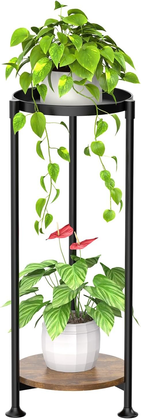 KMOTASUO 2 Tier Plant Stands Indoor Clearance, 30 Inch Tall Metal Corner Plant Stand, Modern Plant Shelf Flower Pot Holder Planter Display Rack for Living Room Balcony Patio Garden(Black)