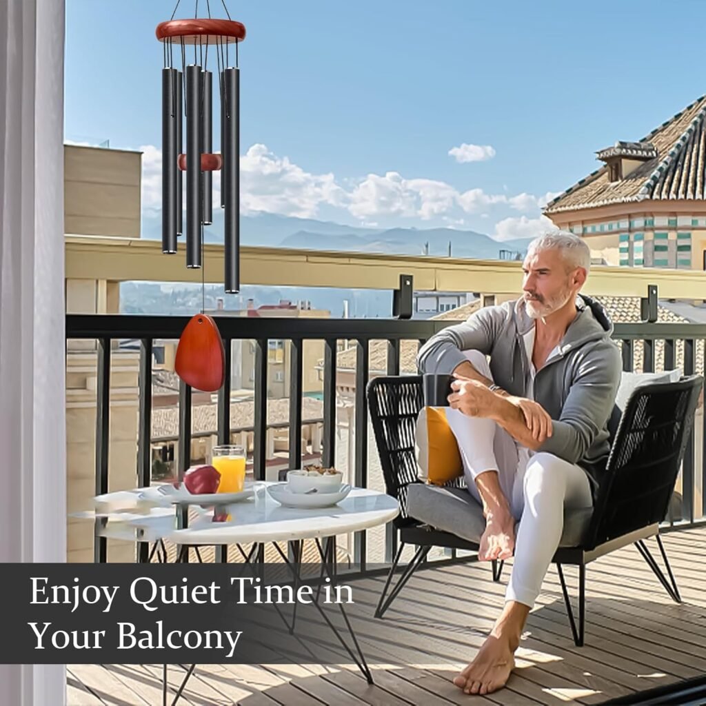 Large Aluminium Wind Chimes 37 Inches to Create a Zen Atmosphere Suitable for Outdoor, Garden, Patio Decoration. Classic Black Wind Chimes with Wind Catcher Suitable as A Gift for Unisex