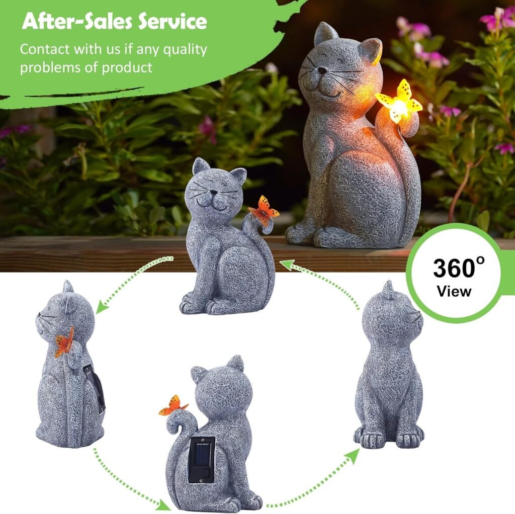 Nacome Solar Cat Outdoor Statues for Garden: Outside Decor with Butterfly Clearance for Yard Art Lawn Ornaments Porch Patio Balcony Home House - Birthday Gifts for Grandma Mom Women