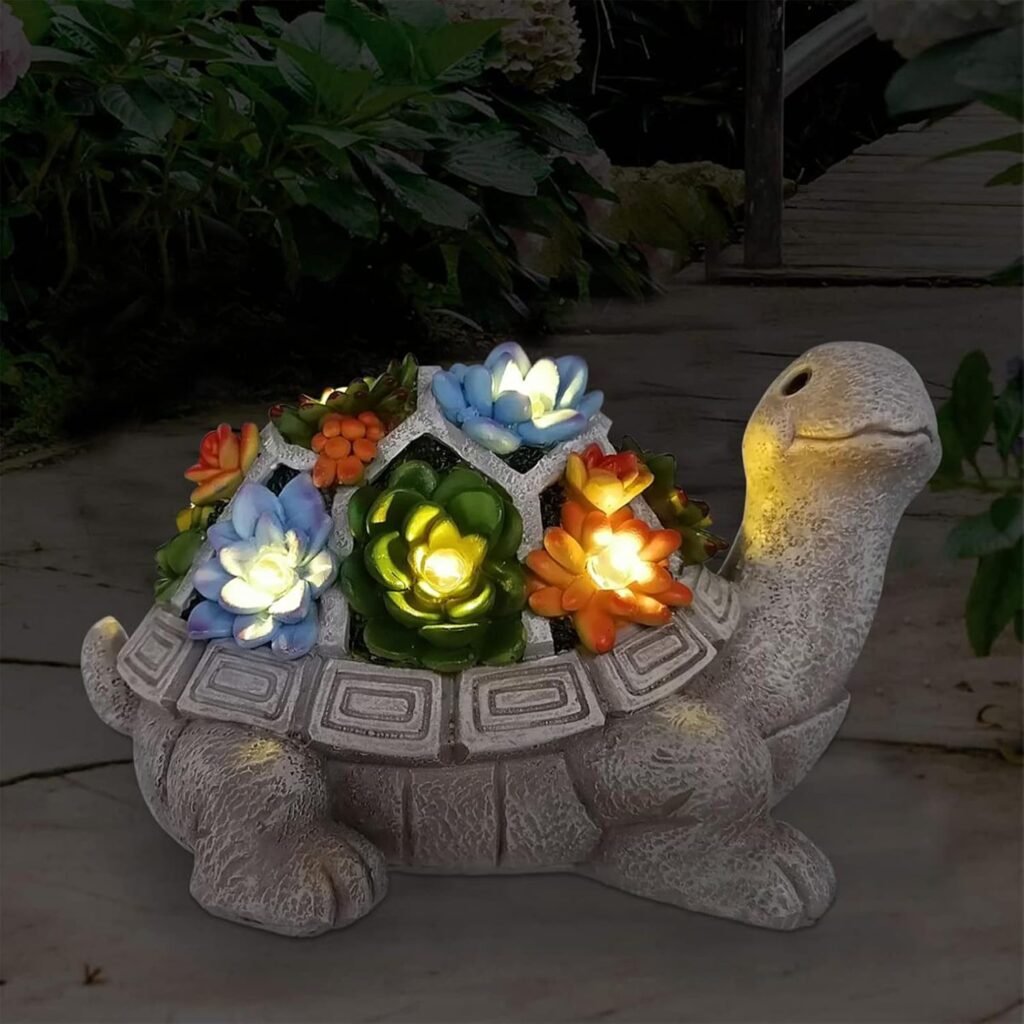 Nacome Solar Garden Outdoor Statues Turtle with Succulent and 7 LED Lights - Lawn Decor Tortoise Statue for Patio, Balcony, Yard Ornament - Unique Housewarming Gifts Nacome Solar Garden Outdoor Statues Turtle with Succulent and 7 LED Lights - Lawn Decor Tortoise Statue for Patio, Balcony, Yard Ornament - Unique Housewarming Gifts
