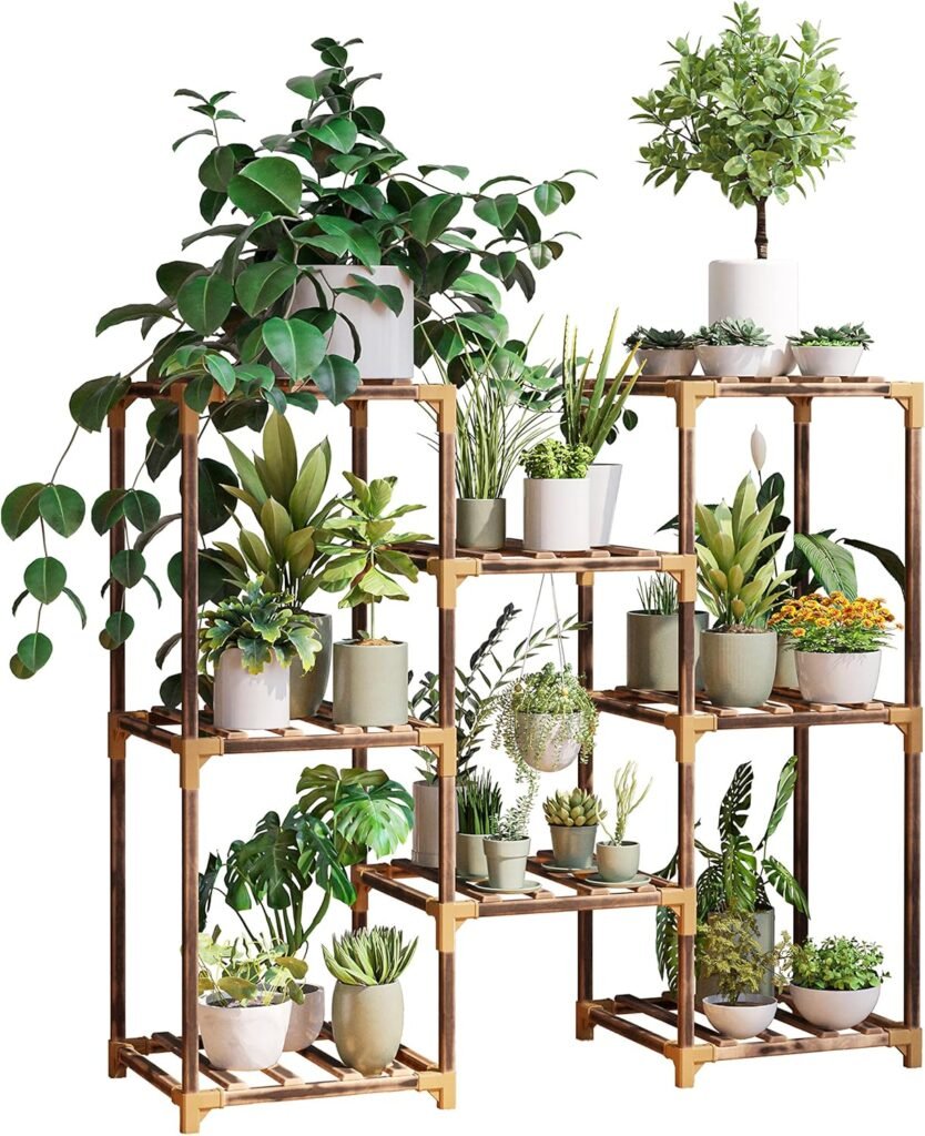 New England Stories Plant Stand Indoor, Outdoor Wood Plant Stands for Multiple Plants, Plant Shelf Ladder Table Plant Pot Stand for Living Room, Patio, Balcony, Plant Gardening Gift