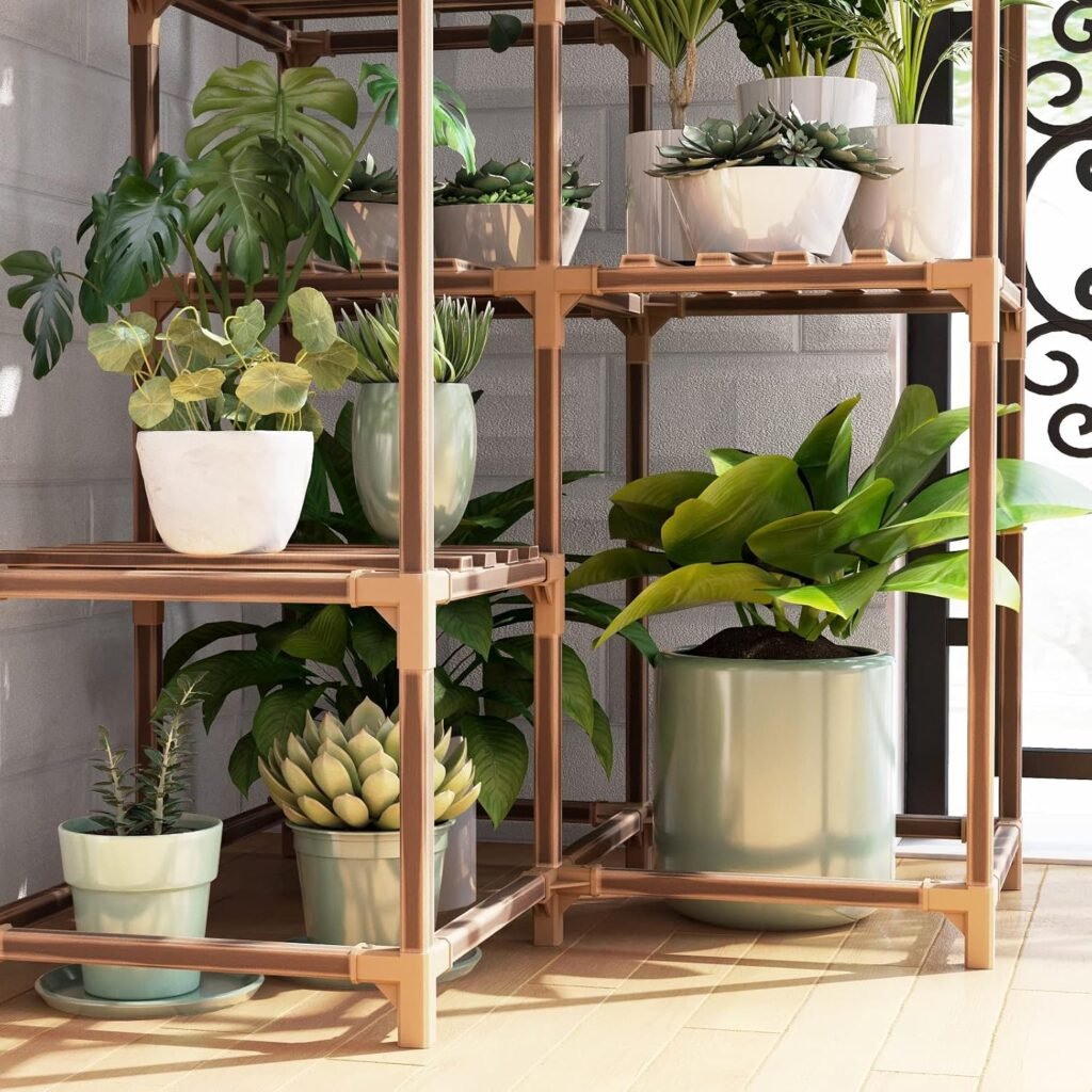 New England Stories Plant Stand Indoor, Outdoor Wood Plant Stands for Multiple Plants, Plant Shelf Ladder Table Plant Pot Stand for Living Room, Patio, Balcony, Plant Gardening Gift