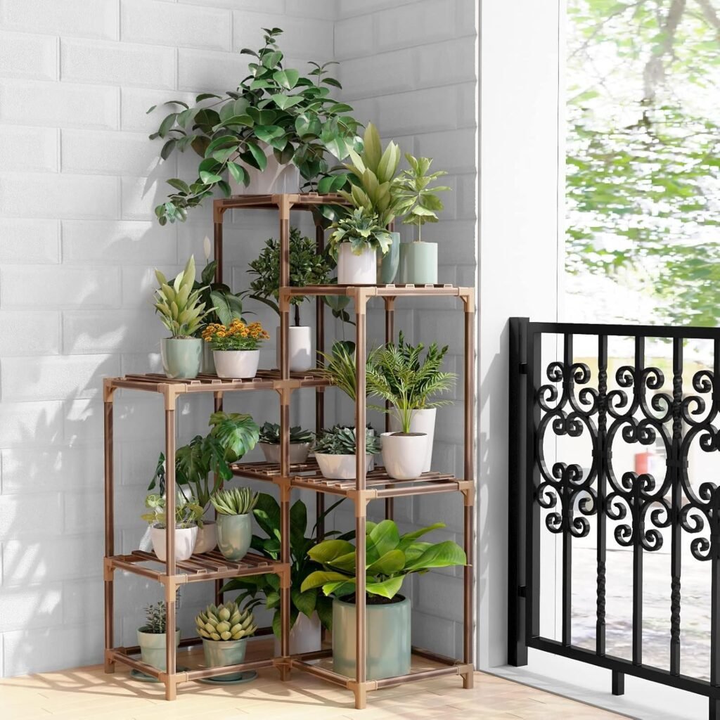 New England Stories Plant Stand Indoor, Outdoor Wood Plant Stands for Multiple Plants, Plant Shelf Ladder Table Plant Pot Stand for Living Room, Patio, Balcony, Plant Gardening Gift