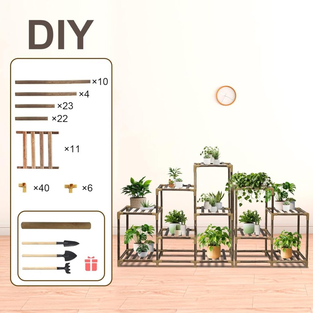 Plant Stand Indoor, 3-Tier Outdoor Wood Plant Stand for Multiple Plants, Accommodates 7 Potted Plants, Ideal for Room Corners, Balconies, Gardens, and Plant Gardening Gifts