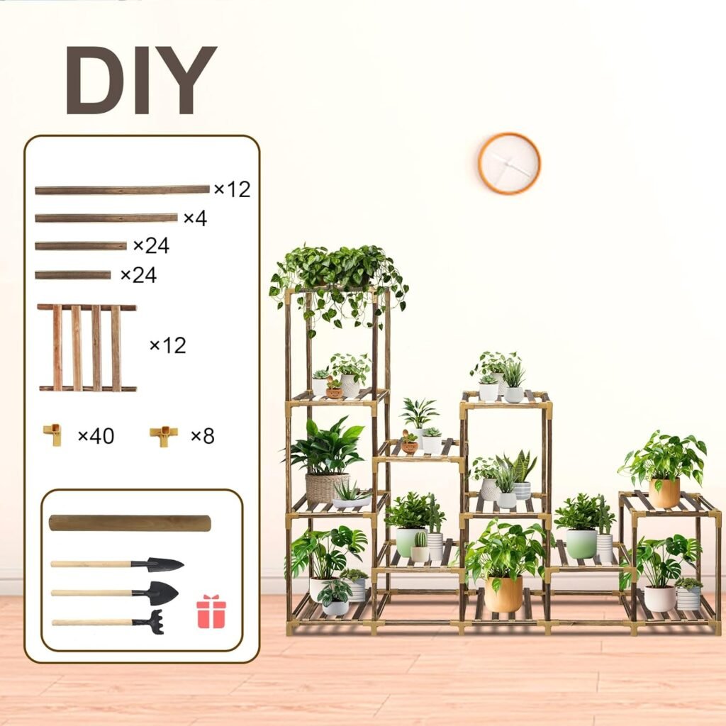 Plant Stand Indoor, 3-Tier Outdoor Wood Plant Stand for Multiple Plants, Accommodates 7 Potted Plants, Ideal for Room Corners, Balconies, Gardens, and Plant Gardening Gifts
