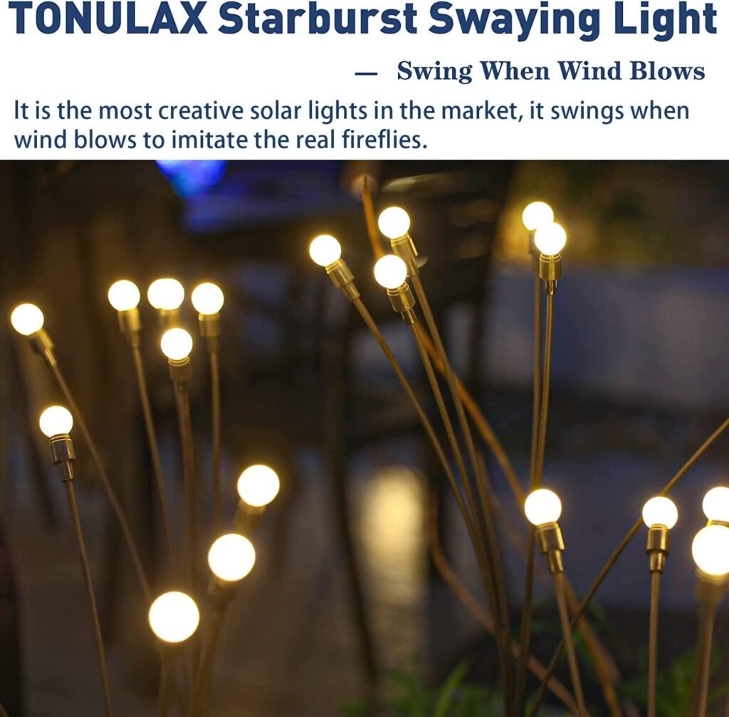 TONULAX Solar Garden Lights - New Upgraded Solar Swaying Light, Sway by Wind, Solar Outdoor Lights, Yard Patio Pathway Decoration, High Flexibility Iron Wire Heavy Bulb Base, Warm White(2 Pack) TONULAX Solar Garden Lights - New Upgraded Solar Swaying Light, Sway by Wind, Solar Outdoor Lights, Yard Patio Pathway Decoration, High Flexibility Iron Wire Heavy Bulb Base, Warm White(2 Pack)