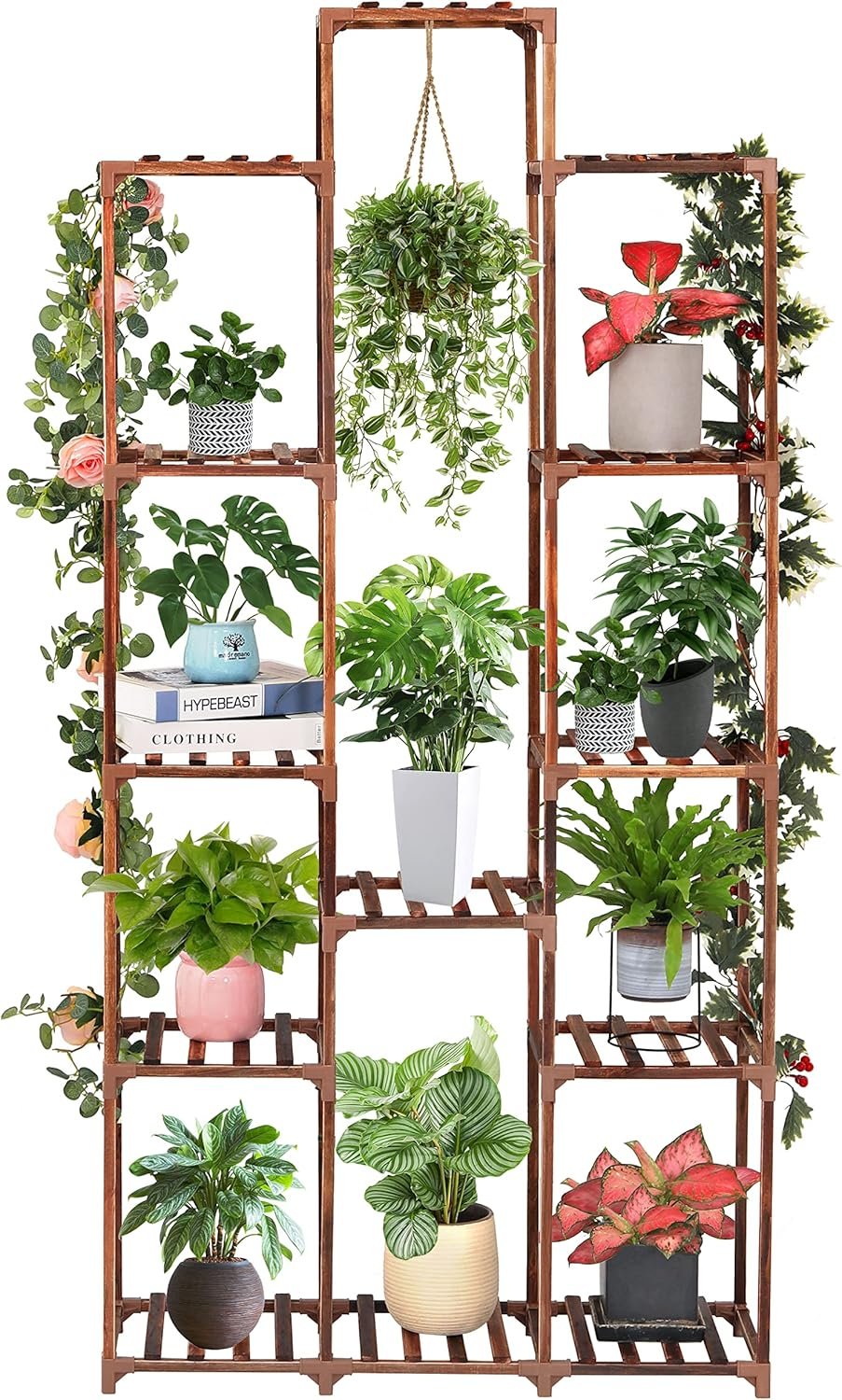 XXXFLOWER Plant Stand Indoor Outdoor Large Plant Cabinet Corner Holder Plant Shelf 13 Tiers Wood Plant Rack for Multiple Plants Pots Flowers Stand for Living Room Boho Apartment Balcony Garden Decor