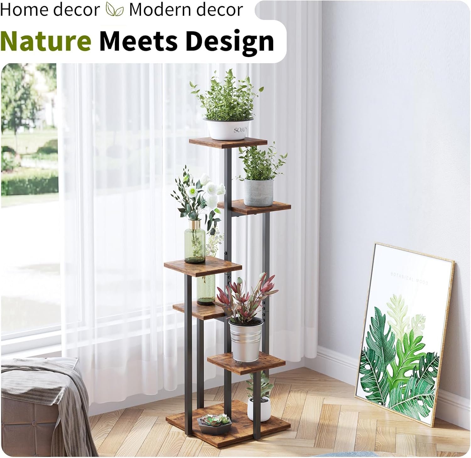 4 Tier Plant Stand Indoor, Tiered Plant Stands for Indoor Plants Multiple, Corner Flower Stand for Living Room, Multi-Layer Vintage Design Plant Shelf