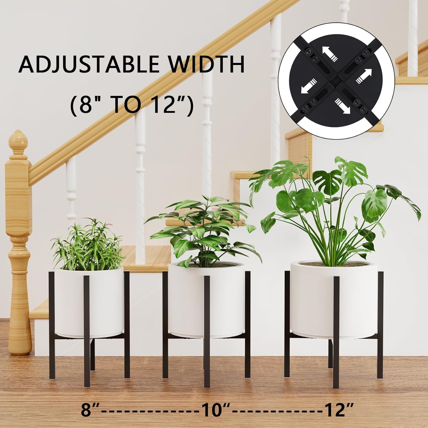 Adjustable Metal Plant Stand Indoor Outdoor - Fits 8 to 12 Inches Pots - Mid Century Modern Planter Stand Single Floor Flower Pot Holder Home Decor for Gardening Gifts