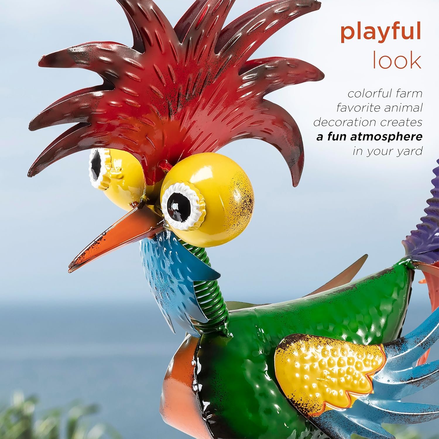 Alpine Corporation 18 Tall Indoor/Outdoor Wacky Metal Rooster Yard Statue Decoration