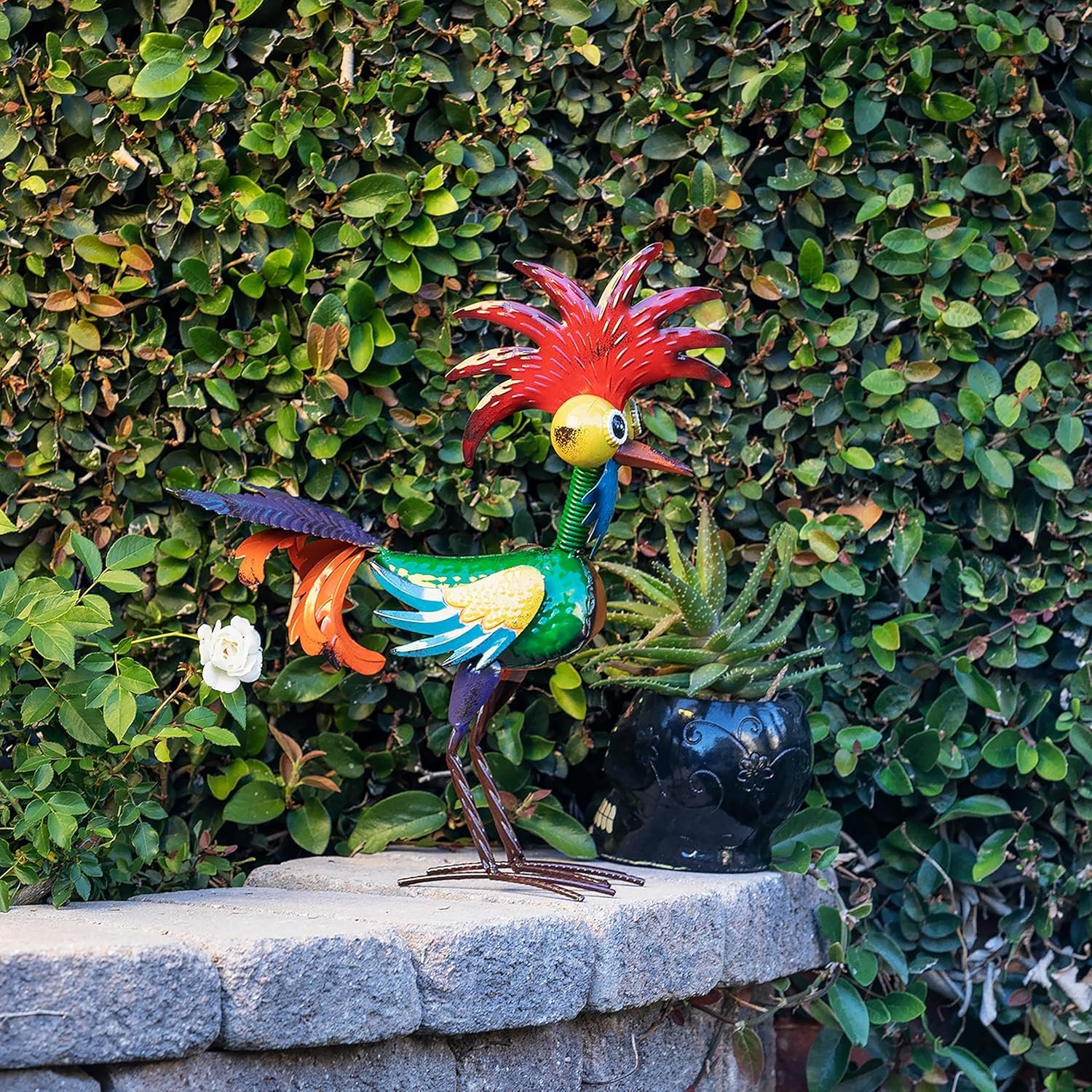Alpine Corporation 18 Tall Indoor/Outdoor Wacky Metal Rooster Yard Statue Decoration