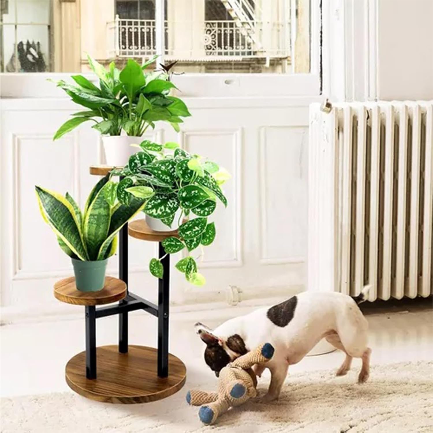 Bamworld Corner Plant Stand Indoor, 4 Tier Metal Plant Shelf for Multiple Plants, Tiered Small Round Flower Stand for Patio Garden Balcony Living Room Bedroom