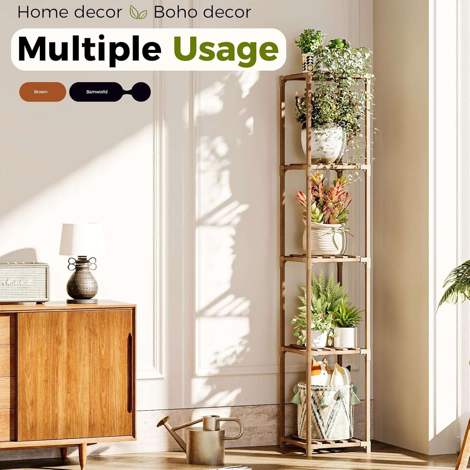 Bamworld Plant Stand Indoor Tall Plant Shelf Outdoor Corner Plants Table Wood Flower Stand for Living Room Balcony and Garden (9 pots)