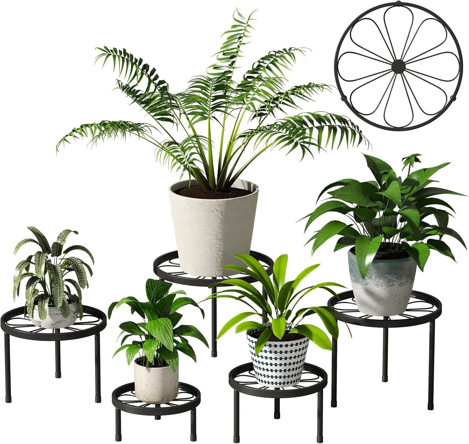 Black Plant Stands for Indoor, 5-Pack Metal Plant Stand, Heavy Duty Plant Pot Shelf for Multiple Plant, Decoration Racks for Home, Patio  Garden