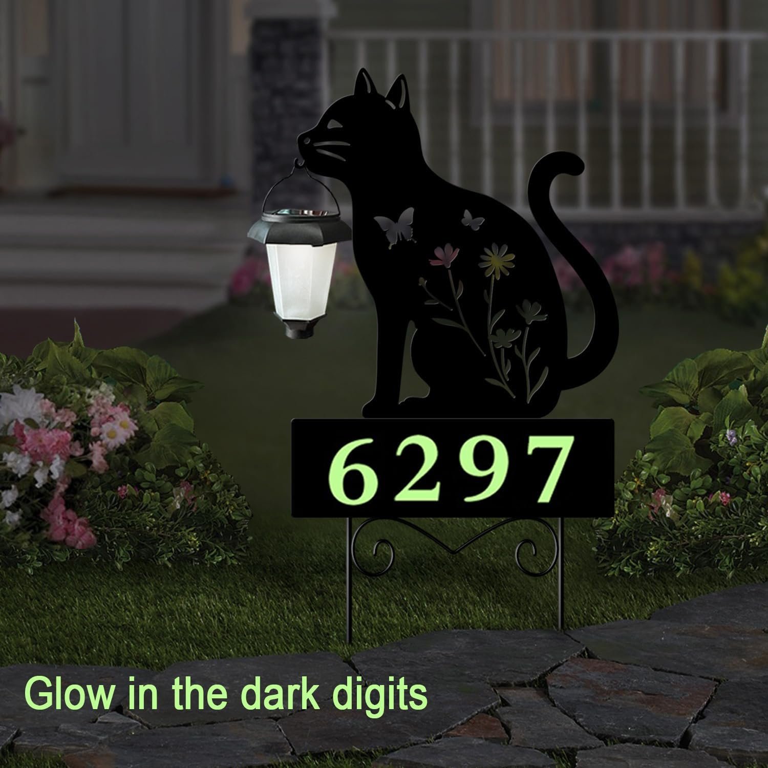 Cat Decorative Garden Stakes Solar Cat Decorative Stakes Cat Holding Solar Lantern Garden Stakes Outdoor Cat Stakes Metal Cat Decor Stakes
