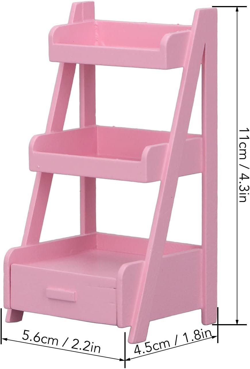 Dollhouse Flower Plants Rack, Flower Stands 3 Layers Hand Crafted Birch Wood Doll House Flower Shelf with Storage Drawer ()