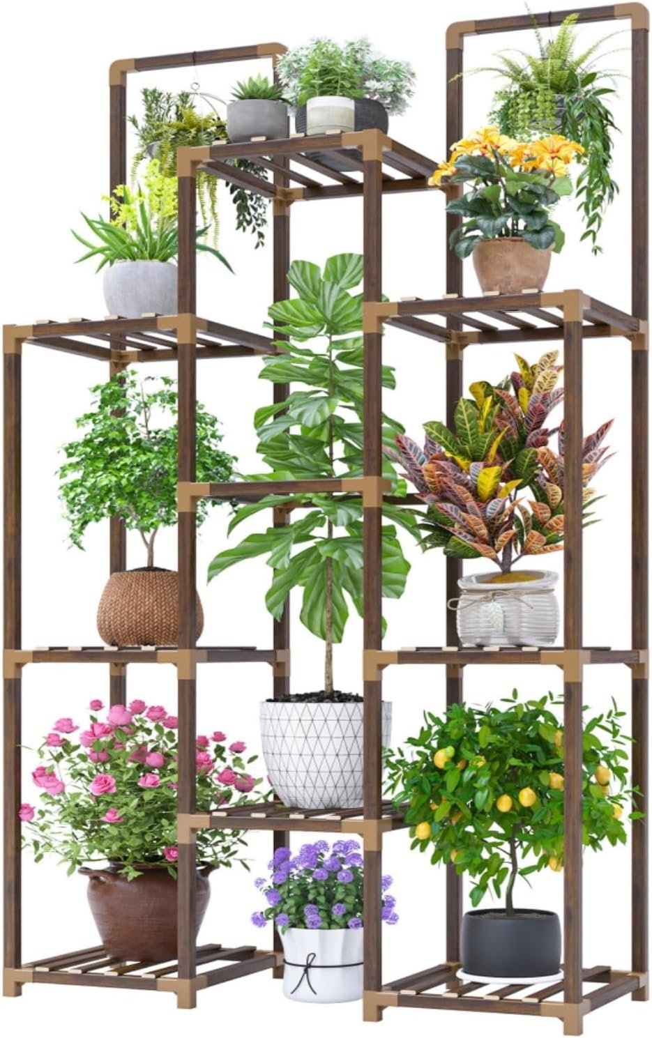 EnHomee Plant Stand Indoor Tall Plant Stand Outdoor Large Wood Plant Shelf Indoor for 12 Pots Plants,4-tiers Plant Holder for Patio Living Room Gardening Balcony34.2 Wx47.6 Hx11.78 D