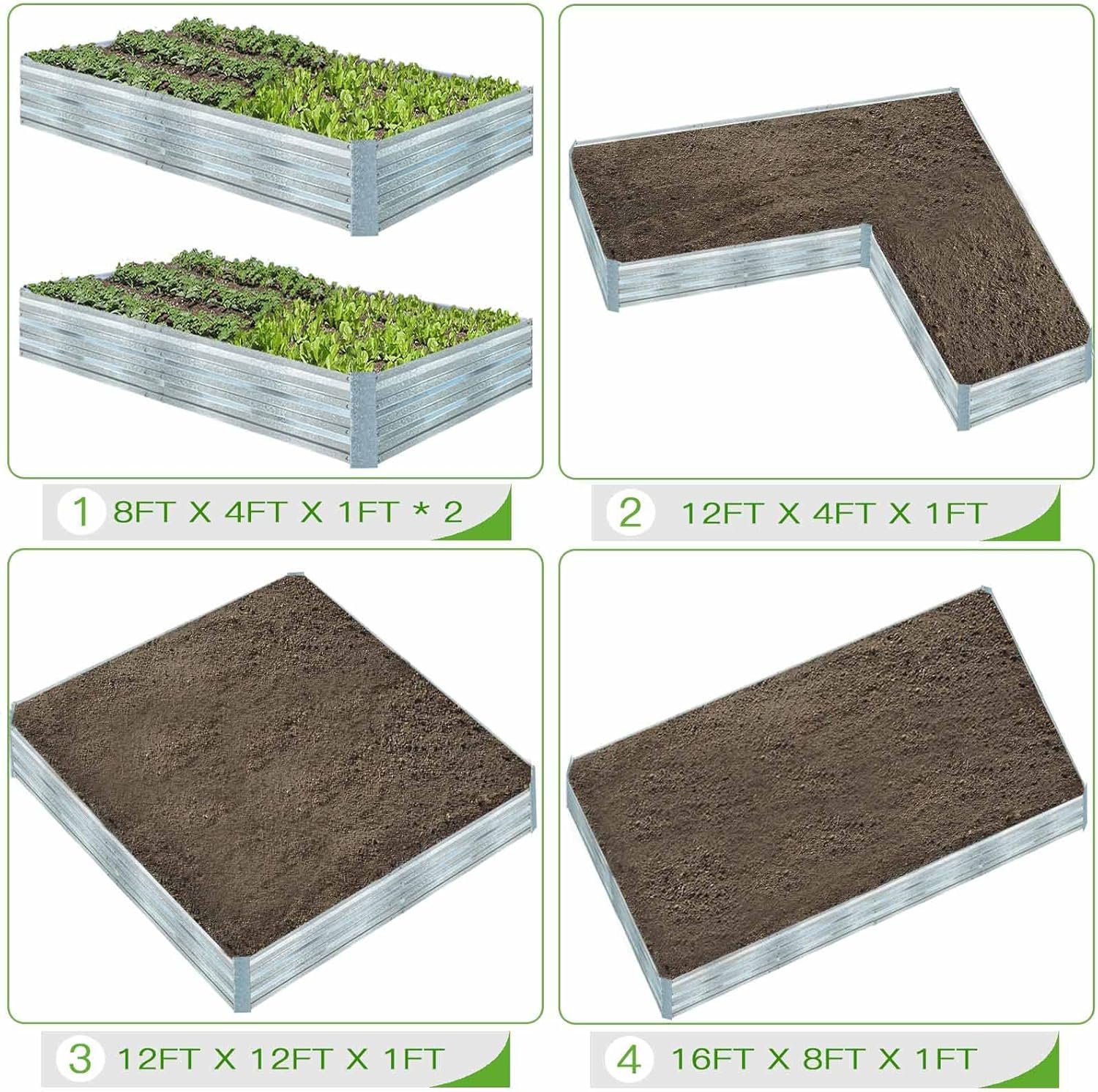 FOYUEE Galvanized Raised Garden Beds for Vegetables Large Metal Planter Box Steel Kit Flower Herb, 8x4x1ft