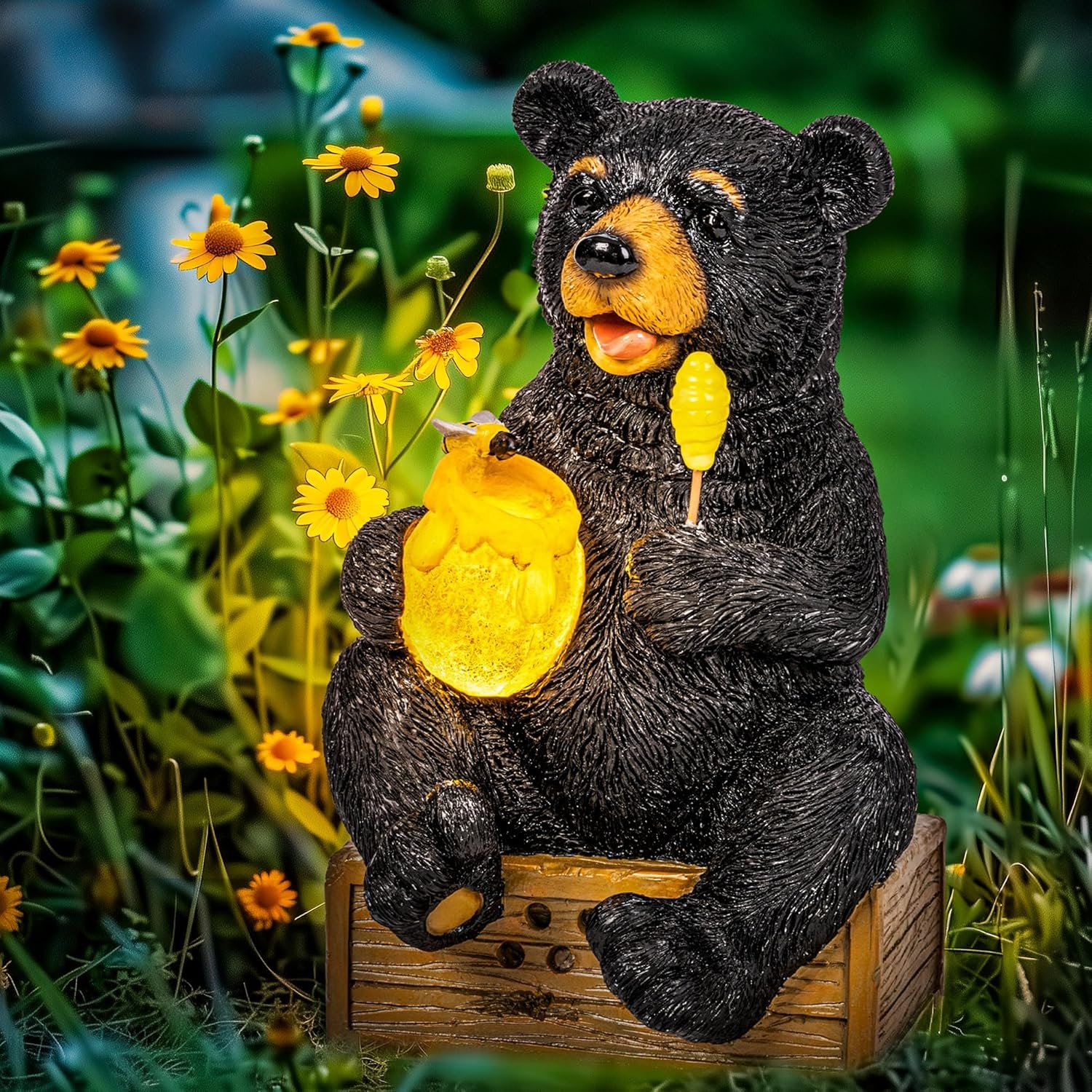 GIGALUMI Solar Garden Outdoor Statues for Women, Mom, Grandma. Cute Bear Figurine Housewarming and Birthday Gifts, Garden Statues Decoration for Outside Yard, Patio, Balcony, Lawn, Pond