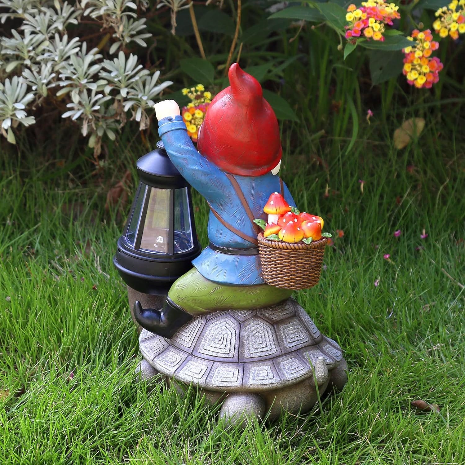 Gnome and Turtle Garden Decor, Large Outdoor Garden Sculptures  Statues, Outside Patio Yard Lawn Decorations, Housewarming for Women, Mom, Grandma with Solar Lantern