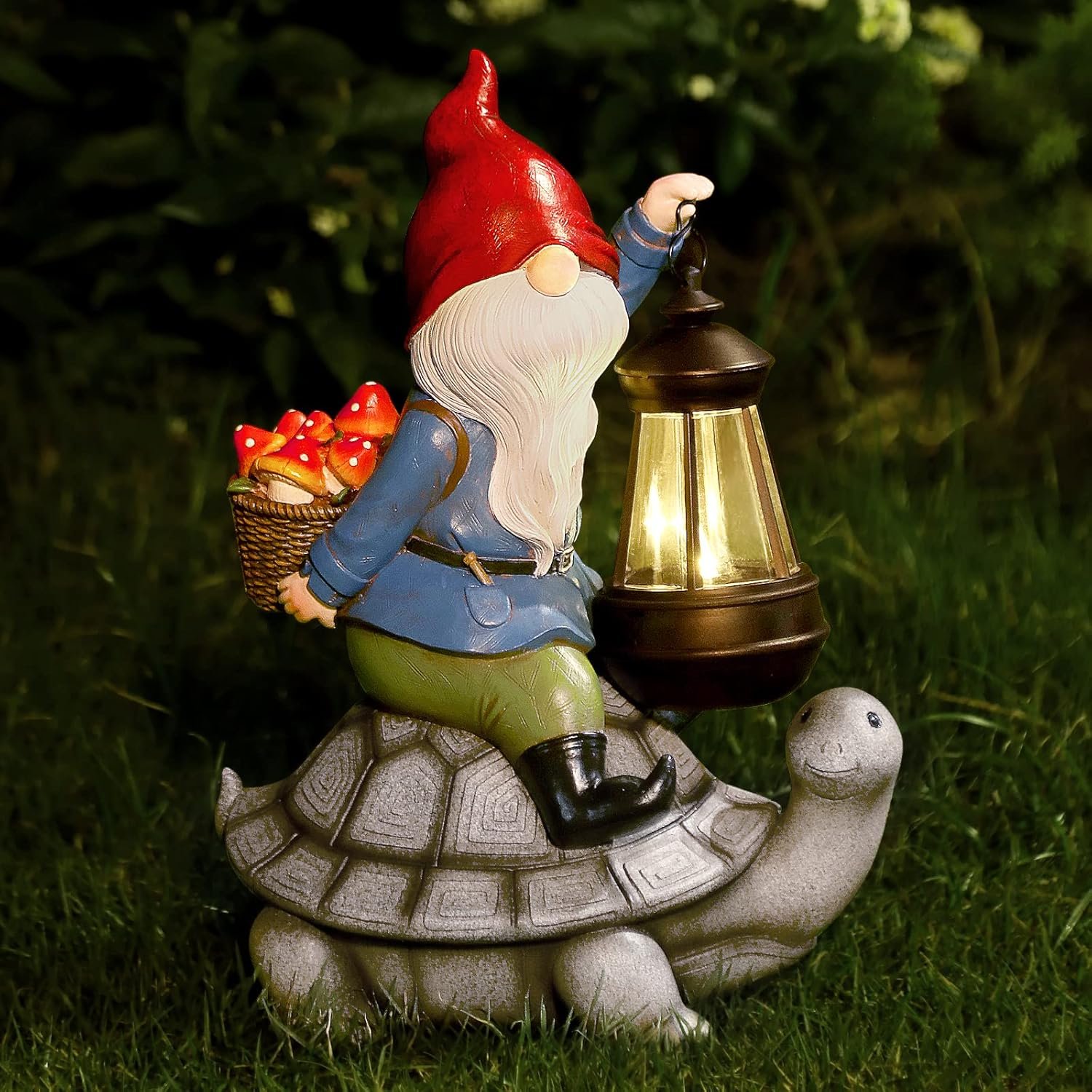 Gnome and Turtle Garden Decor, Large Outdoor Garden Sculptures  Statues, Outside Patio Yard Lawn Decorations, Housewarming for Women, Mom, Grandma with Solar Lantern