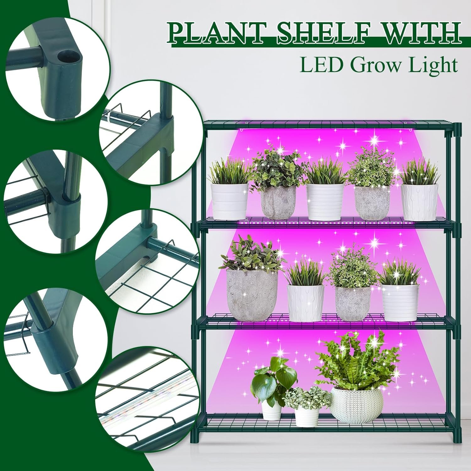 Indoor Greenhouse Plant Stand with Grow Light 4 Tier Metal Plant Shelf for Indoor Plants 42 x 12 x 35 Inch Full Spectrum 24w LED Grow Light Plant Holder Display Shelves for Greenhouse Home