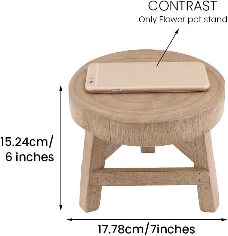 Indoor Plant Stand, 7inch Wooden Stool Plant Display Stand, Farmhouse Rustic Decorative Round Potted Rack, Small Plant Stand Risers for Indoor Entryway Plants Displaying Flower