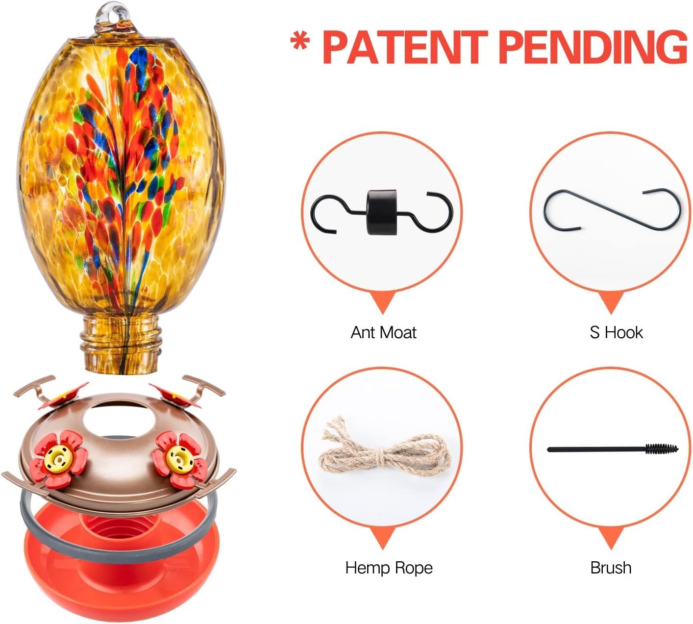 Muse Garden Hummingbird Feeders for Outdoors Hanging, Blown Glass Hummingbird Feeder, Hummingbird Gifts for Women, Garden Backyard Decor, Unique Gifts Idea for Mom Women, 27OZ, Blue Fireworks