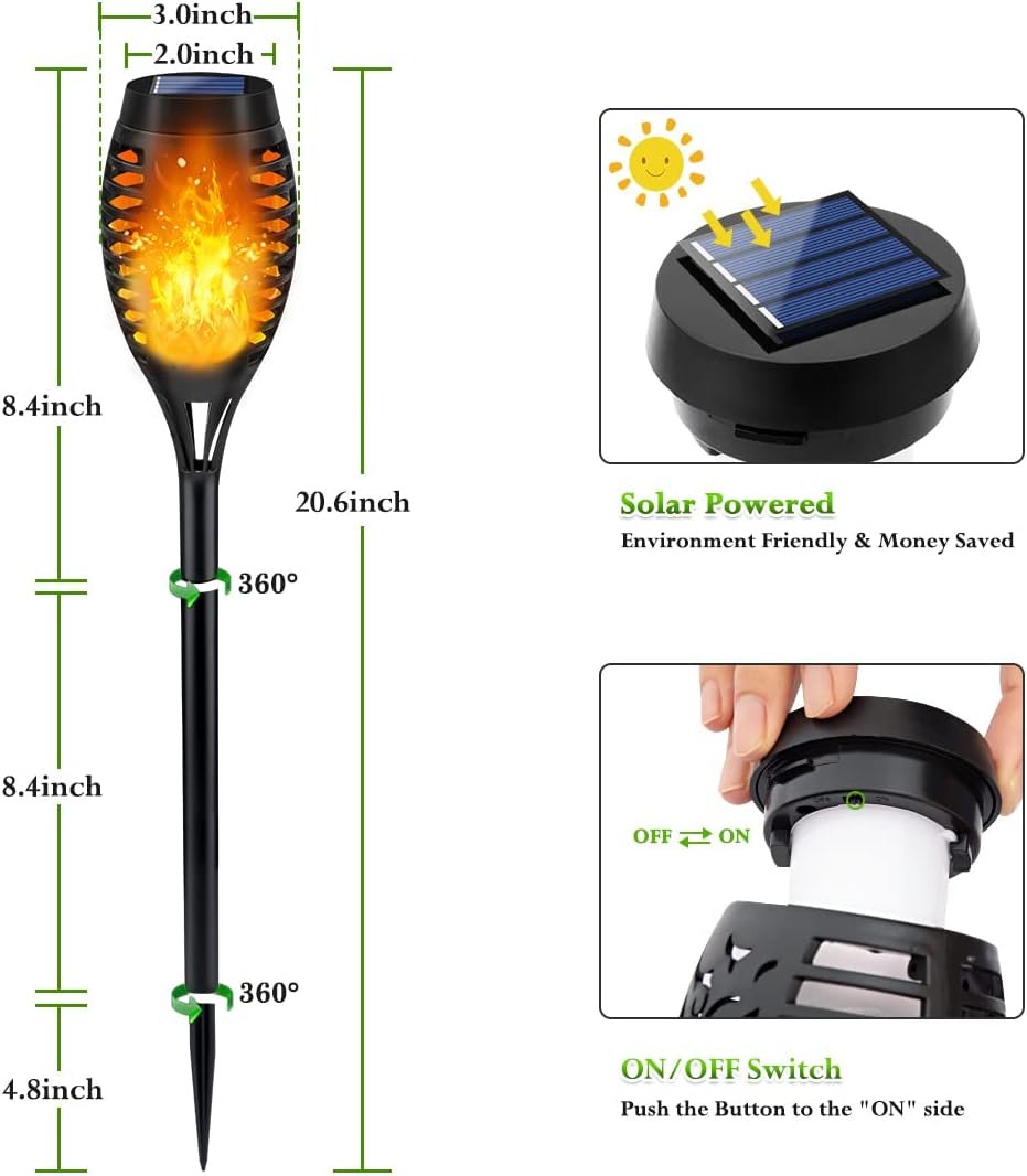 Outdoor Solar Lights, 6Pack Solar Torch Lights with Flickering Flame, Solar Garden Lights Waterproof, Solar Powered Outdoor Lights for Yard, Solar Tiki Torches for Outside-Pathway Garden Decor Outdoor Solar Lights, 6Pack Solar Torch Lights with Flickering Flame, Solar Garden Lights Waterproof, Solar Powered Outdoor Lights for Yard, Solar Tiki Torches for Outside-Pathway Garden Decor