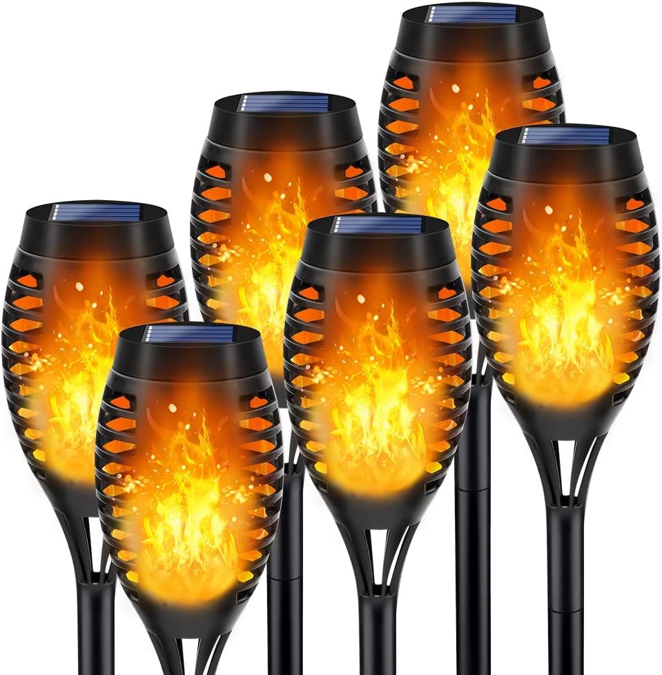 Outdoor Solar Lights, 6Pack Solar Torch Lights with Flickering Flame, Solar Garden Lights Waterproof, Solar Powered Outdoor Lights for Yard, Solar Tiki Torches for Outside-Pathway Garden Decor Outdoor Solar Lights, 6Pack Solar Torch Lights with Flickering Flame, Solar Garden Lights Waterproof, Solar Powered Outdoor Lights for Yard, Solar Tiki Torches for Outside-Pathway Garden Decor