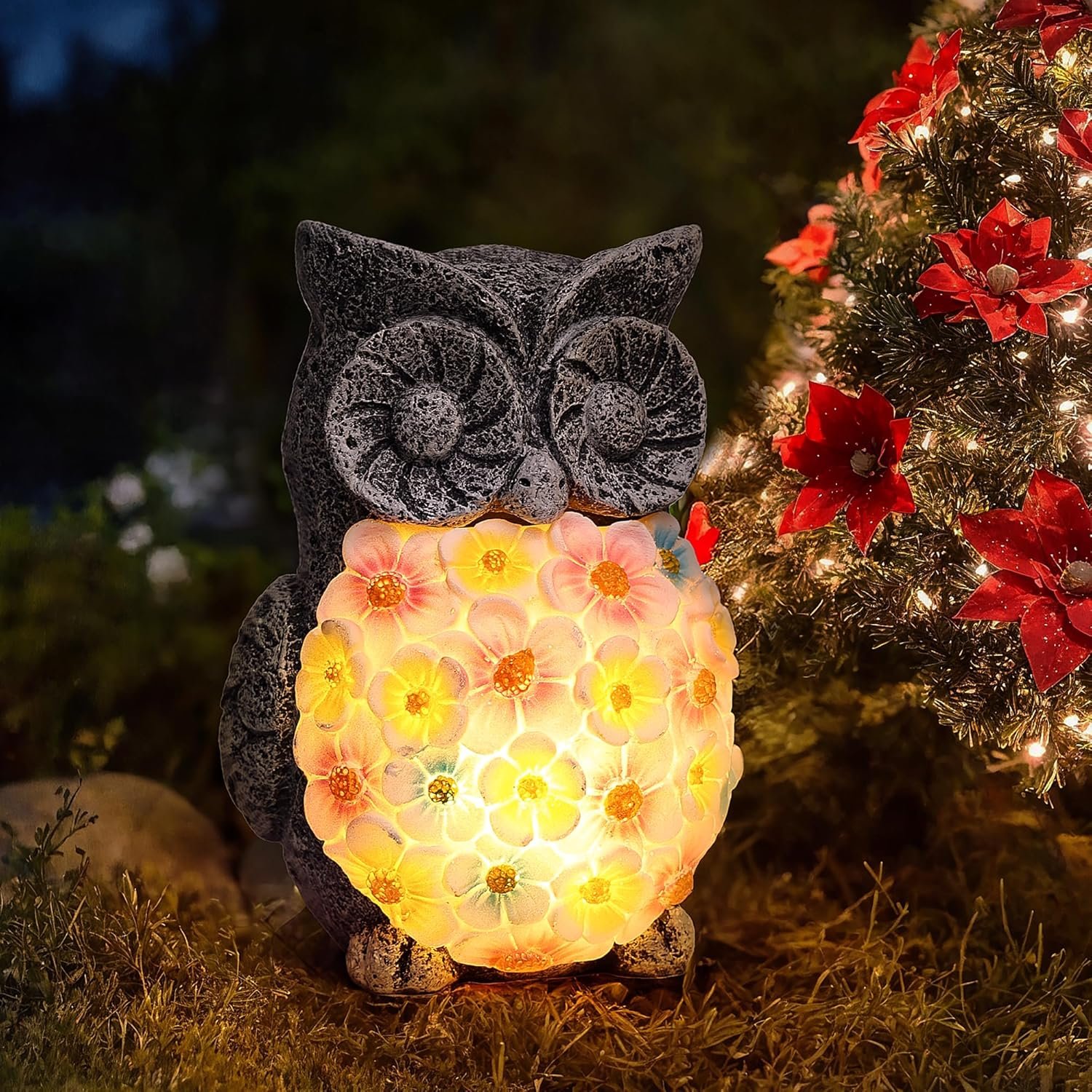Owl Solar Garden Outdoor Statues, 6.5 Inch Resin Owl Figurine Decorations with Solar Lights for Patio, Balcony, Home, Yard Art, Lawn Ornaments, Porch - Birthday Gifts for Grandma Mom Women