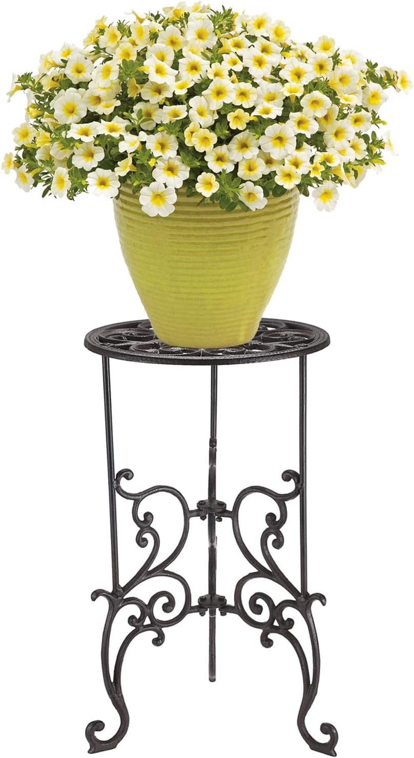 OwnMy Heavy Duty Cast Iron Plant Stand Vintage Wrought Iron Flower Pot Holder, 19.3 Tall Decorative Round Potted Plant Stand Rack, Indoor Outdoor Metal Plant Holder Large Plant Stand for Home Garden