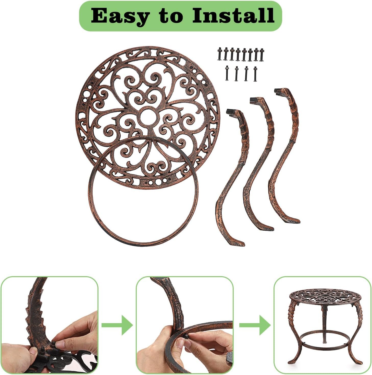 OwnMy Heavy Duty Cast Iron Plant Stand Vintage Wrought Iron Flower Pot Holder, Decorative Round Potted Plant Stand Rack, Indoor Outdoor Metal Plant Holder Large Plant Stand for Home Garden, Red Bronze