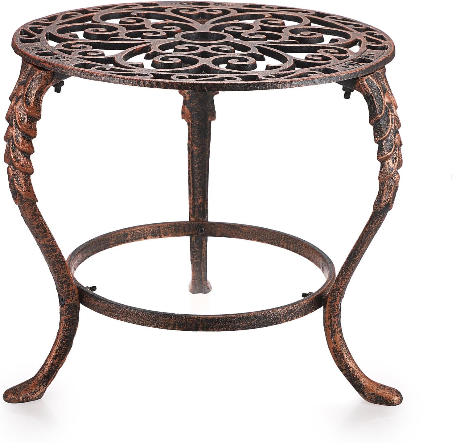 OwnMy Heavy Duty Cast Iron Plant Stand Vintage Wrought Iron Flower Pot Holder, Decorative Round Potted Plant Stand Rack, Indoor Outdoor Metal Plant Holder Large Plant Stand for Home Garden, Red Bronze