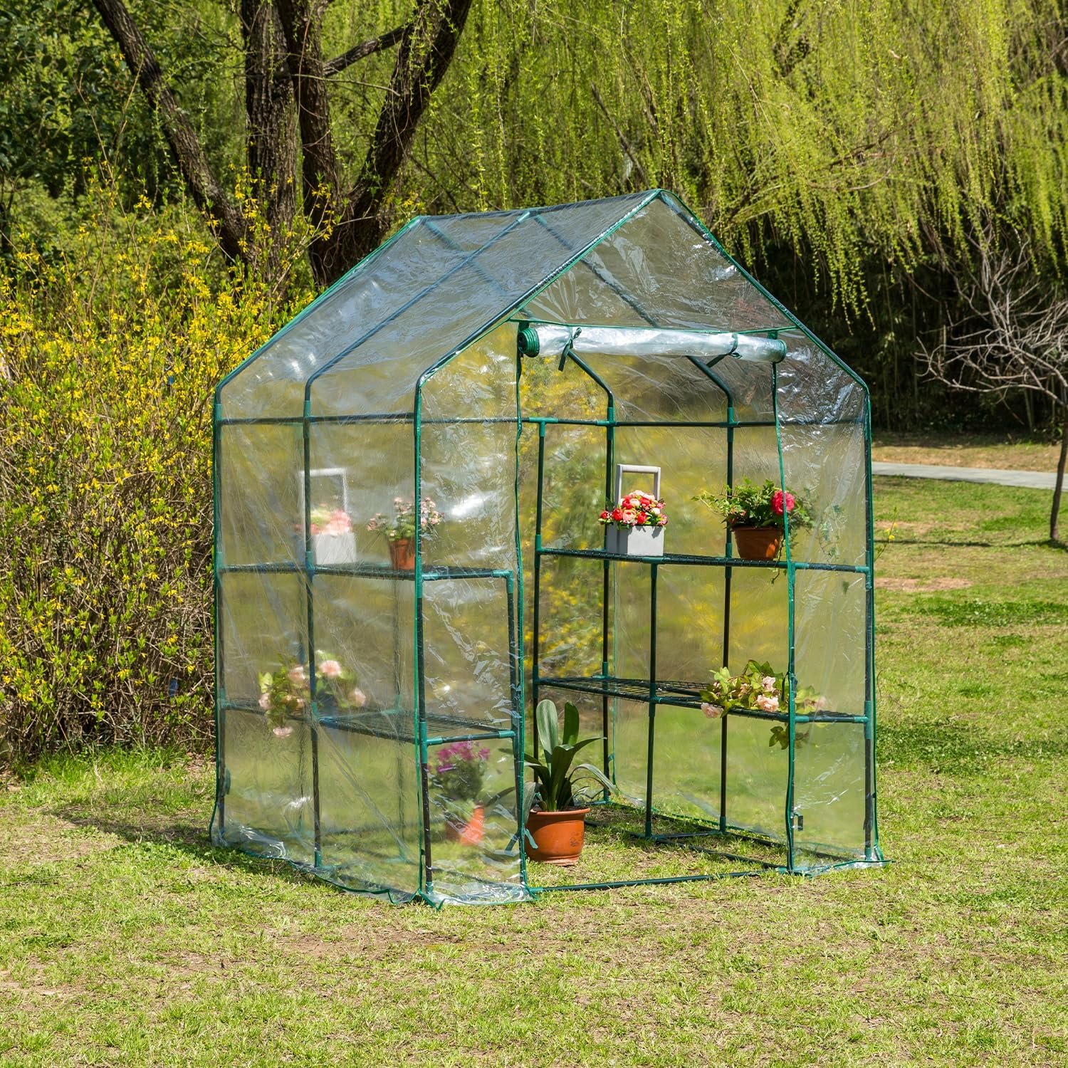 Panana Greenhouse 3 Tiers 12 Shelves Stands Walk-in Portable Plant Grow Garden Warm House 4.8 x4.8x6.4FT Walk in Plastic Plant with Zipper Door PVC Cover 56x56x77inch (GSGH06) Panana Greenhouse 3 Tiers 12 Shelves Stands Walk-in Portable Plant Grow Garden Warm House 4.8 x4.8x6.4FT Walk in Plastic Plant with Zipper Door PVC Cover 56x56x77inch (GSGH06)