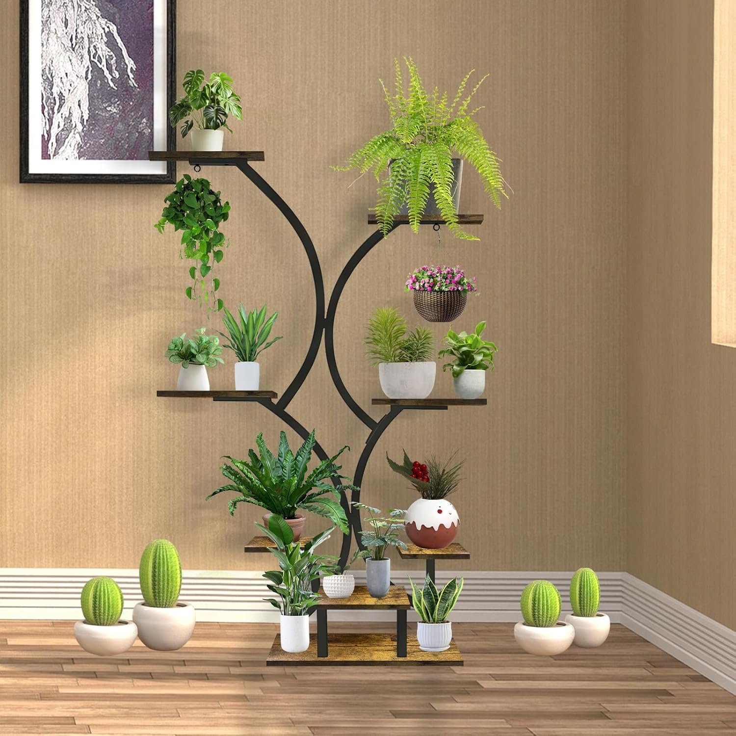 Plant Stand Indoor, 8 Tiered Indoor Plant Shelf, 52” Tall Plant Rack for Indoor Plants Multiple, S-Shape Metal Corner Plant Stand for House Decor, Flower Stand for Living Room, Patio, Balcony