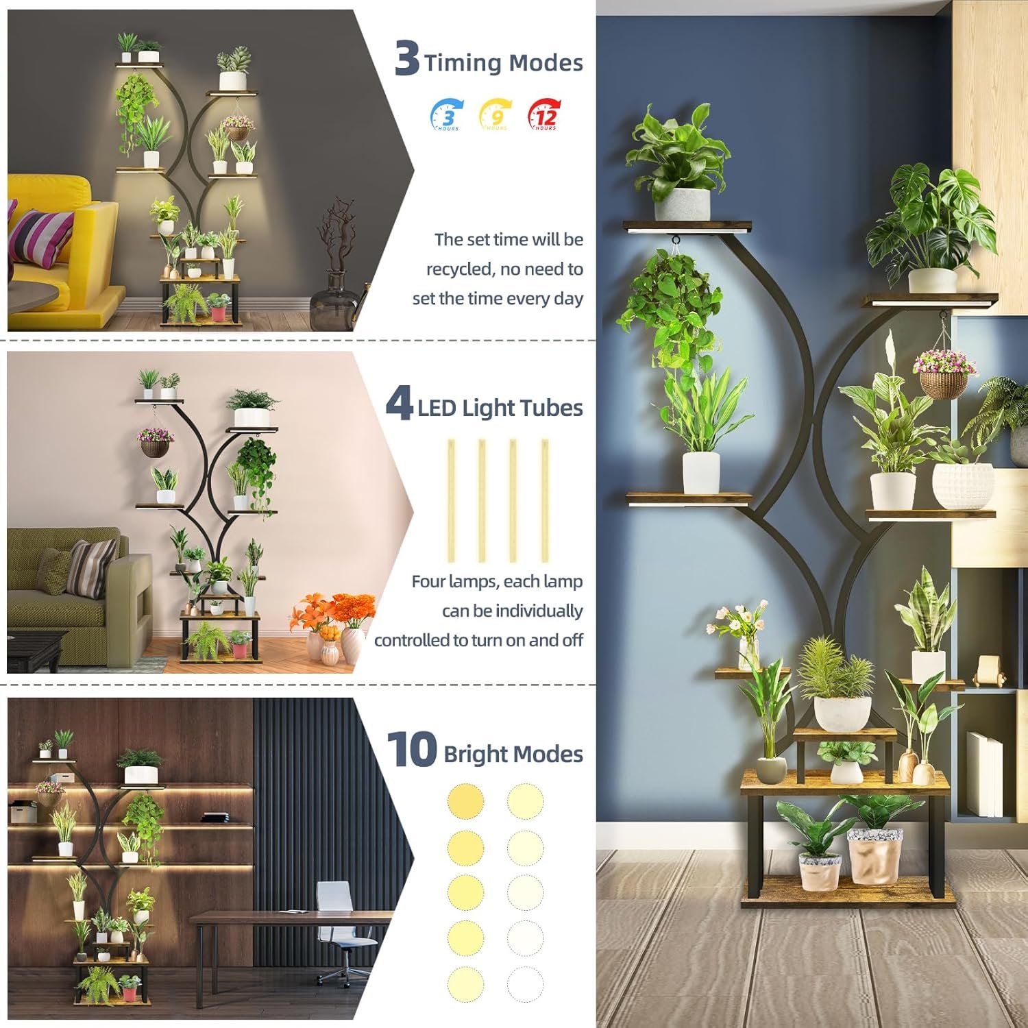 Plant Stand Indoor, 8 Tiered Indoor Plant Shelf, 52” Tall Plant Rack for Indoor Plants Multiple, S-Shape Metal Corner Plant Stand for House Decor, Flower Stand for Living Room, Patio, Balcony