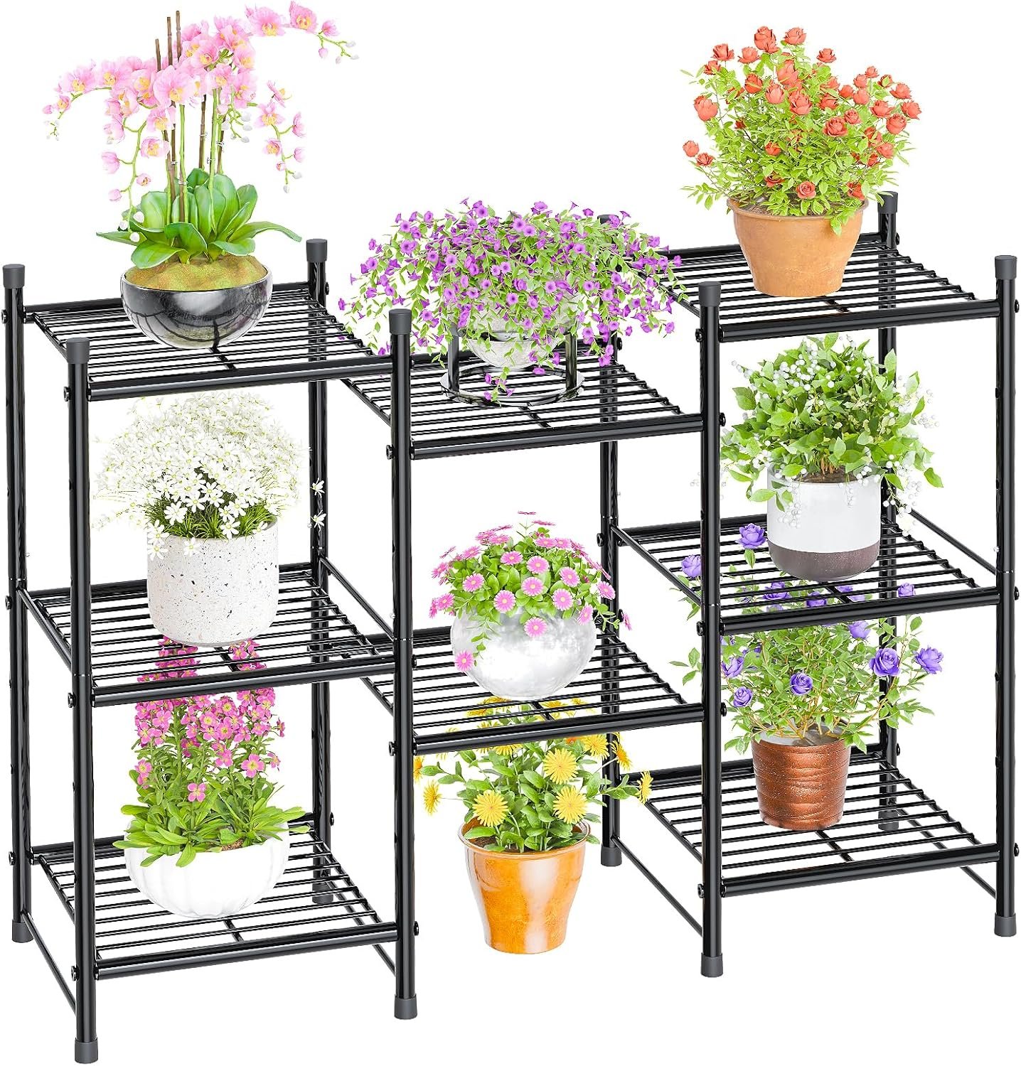 Plant Stand Indoor Outdoor, Heavy Duty Metal Corner Plant Shelf Flower Stand for Living Room, Balcony, Patio, Garden, Black