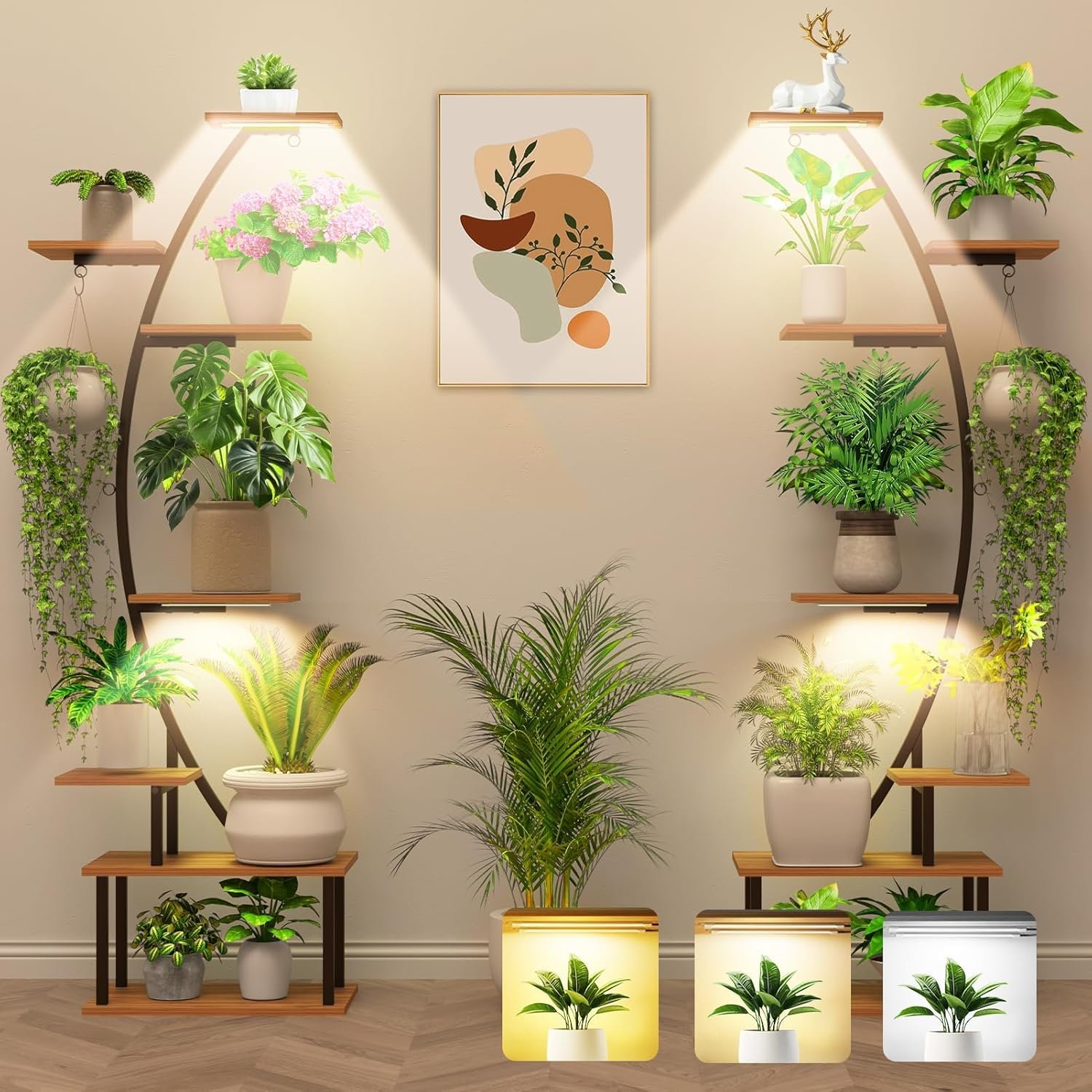 Plant Stand Indoor with Grow Lights, 7 Tiered 66 Tall Metal Plants Shelf, 3 Color Mode Full-spectrum LED, Half-Moon Shaped with Cable Ties  Safe Straps for Living Room, Patio