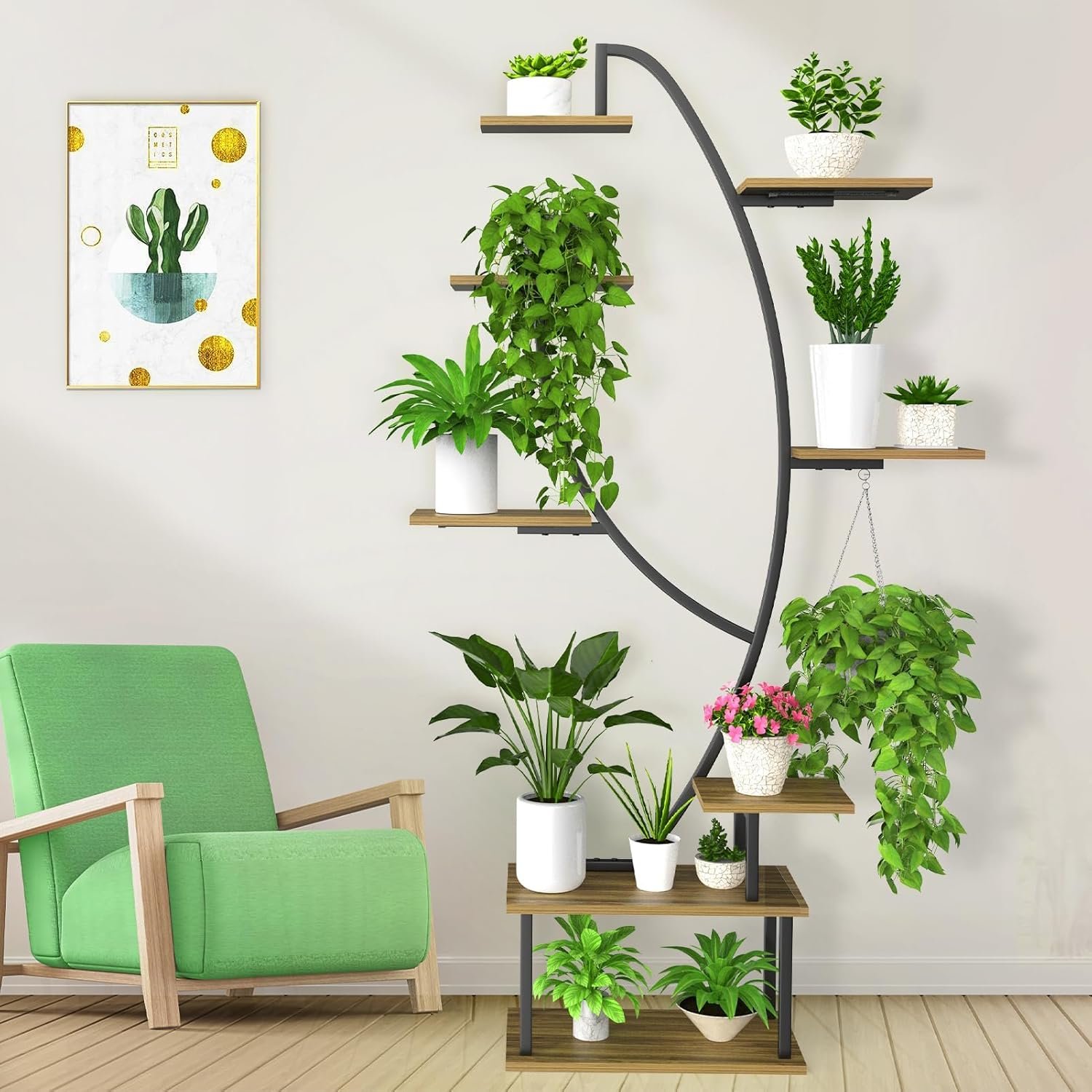 Plant Stand Indoor with Grow Lights, 7 Tiered 66 Tall Metal Plants Shelf, 3 Color Mode Full-spectrum LED, Half-Moon Shaped with Cable Ties  Safe Straps for Living Room, Patio
