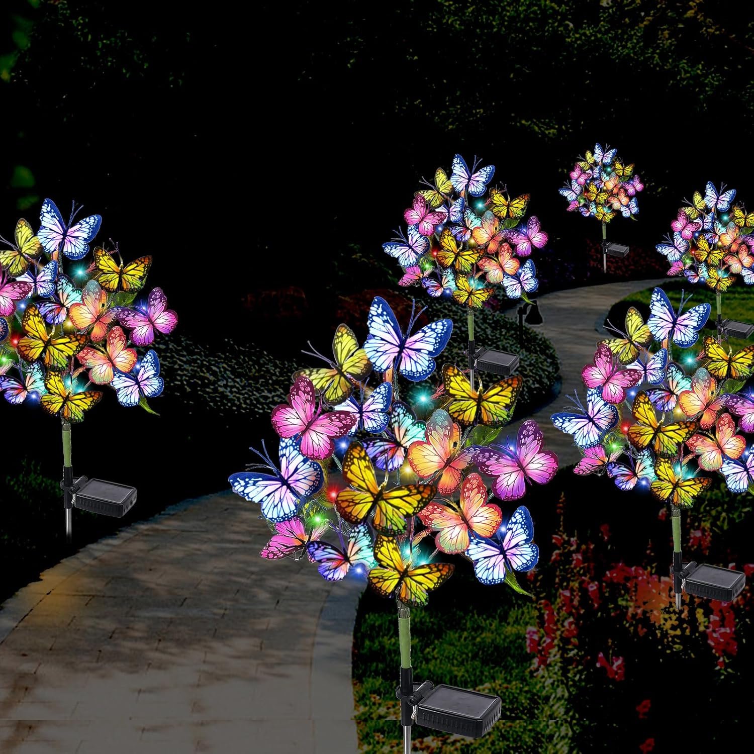 Solar Garden Lights Outdoor Waterproof Decorative Solar Lights Outdoor 2 Pack with 44 LED 34 Butterfly Solar Lights for Garden Yard Patio Lawn Outdoor Decor, Gifts for Mothers Day Mom Women