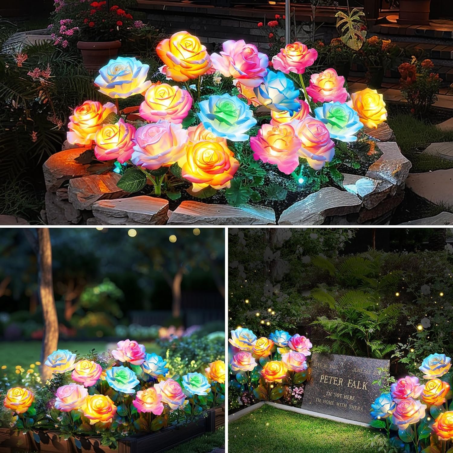 Solar Lights Outdoor Waterproof for Garden Decor, 4 Pack Solar Garden Lights for Outside, Outdoor Solar Lights for Yard with Solar Flowers Lights, Solar Powered Yard Decorations Outdoor