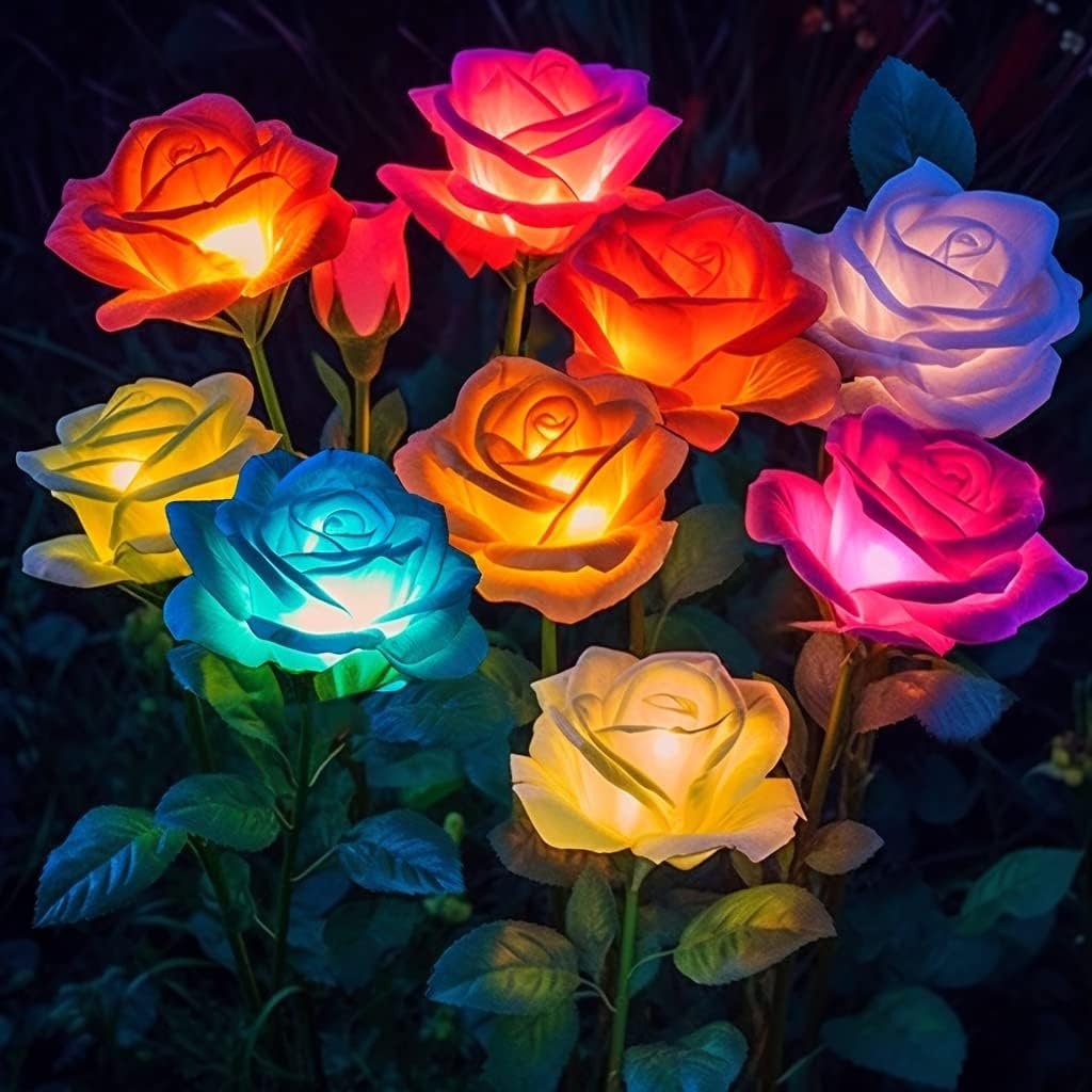 Solar Lights Outdoor Waterproof for Garden Decor, 4 Pack Solar Garden Lights for Outside, Outdoor Solar Lights for Yard with Solar Flowers Lights, Solar Powered Yard Decorations Outdoor