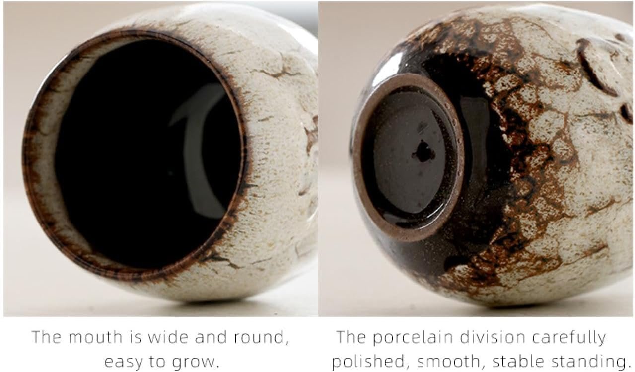 Succulent Plant Pot Ceramic Flower Planter Pots with Bamboo Wood Stand Storage Holder and Drainage Hole for Indoor/Outdoor House Plants, Set of 4 Foliage Plant Pot for Home and Office Decor (6)