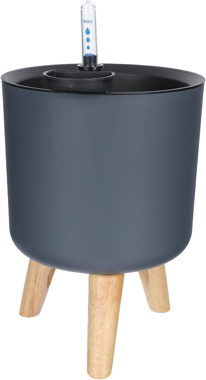 SUNSHNO 9.2 Inch Round Self Watering Planter with Water Level Indicator for Plants and Flower Home Garden Indoor Outdoor, Self Watering Pot with Stand for All House Plants and Flowers, Grey