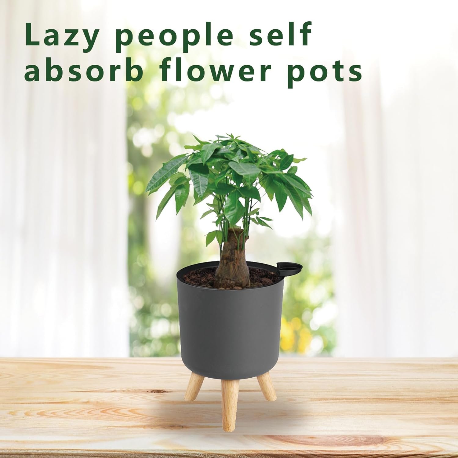 SUNSHNO 9.2 Inch Round Self Watering Planter with Water Level Indicator for Plants and Flower Home Garden Indoor Outdoor, Self Watering Pot with Stand for All House Plants and Flowers, Grey