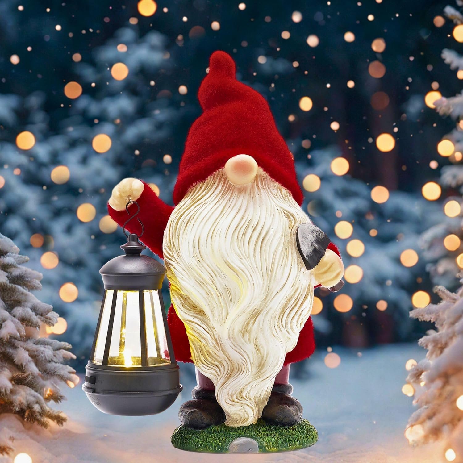TERESAS COLLECTIONS Christmas Outdoor Statue for Home, Resin Gnome Decorations with Solar Outdoor Lights for Garden Decor,Red Garden Sculptures  Statues for Front Patio Lawn, Gifts for Mom,12